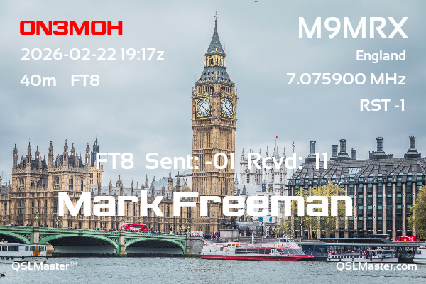 QSL Master Card for M9MRX QSO with ON3MOH