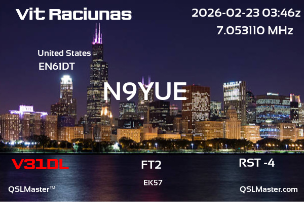 QSL Master Card for N9YUE QSO with V31DL