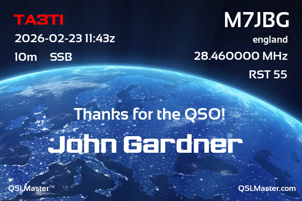 QSL Master Card for M7JBG QSO with TA3TI