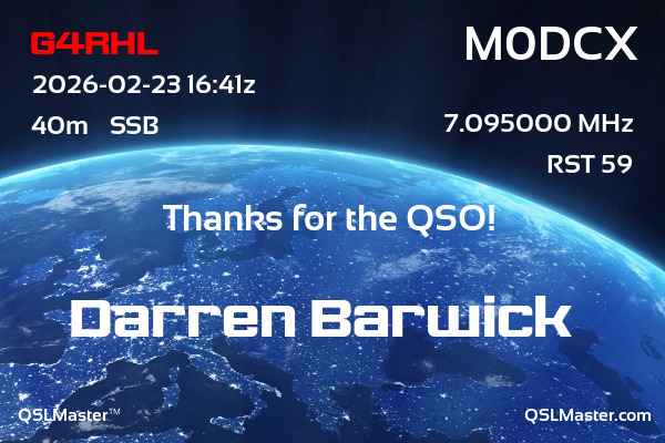QSL Master Card for M0DCX QSO with G4RHL