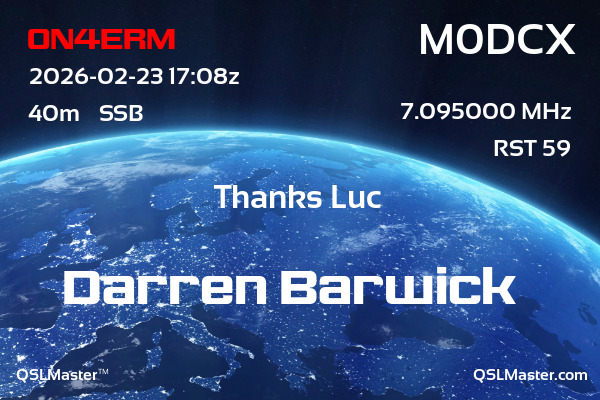 QSL Master Card for M0DCX QSO with ON4ERM