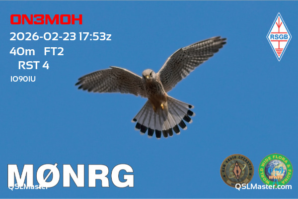 QSL Master Card for M0NRG QSO with ON3MOH