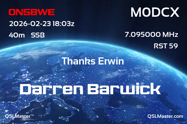 QSL Master Card for M0DCX QSO with ON5BWE