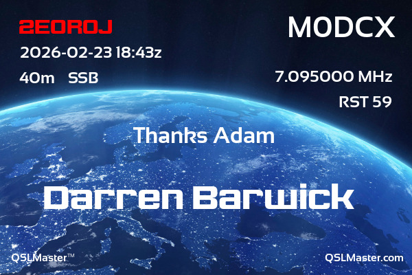 QSL Master Card for M0DCX QSO with 2E0ROJ