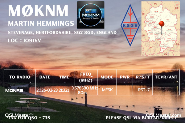 QSL Master Card for M0KNM QSO with M0NRG