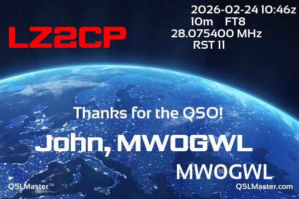 QSL Master Card for MW0GWL QSO with LZ2CP