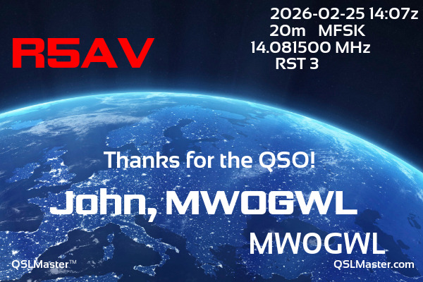 QSL Master Card for MW0GWL QSO with R5AV