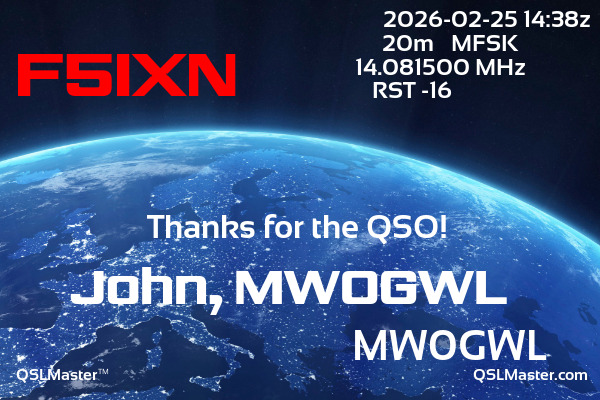 QSL Master Card for MW0GWL QSO with F5IXN