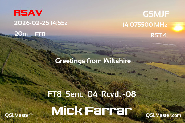 QSL Master Card for G5MJF QSO with R5AV