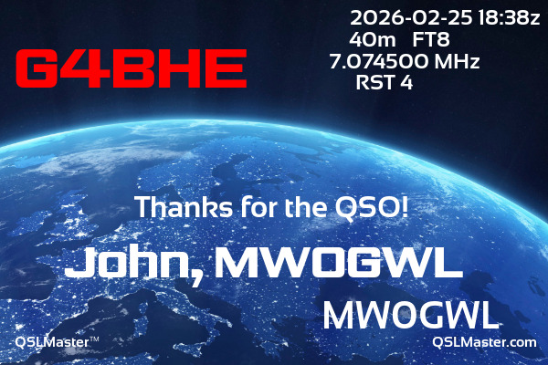 QSL Master Card for MW0GWL QSO with G4BHE