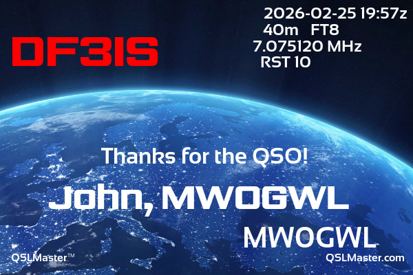 QSL Master Card for MW0GWL QSO with DF3IS