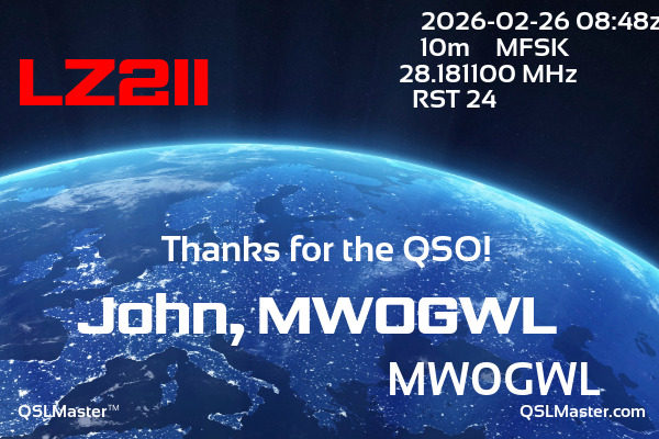 QSL Master Card for MW0GWL QSO with LZ2II