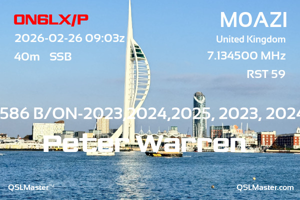 QSL Master Card for M0AZI QSO with ON6LX/P