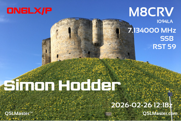 QSL Master Card for M8CRV QSO with ON6LX/P