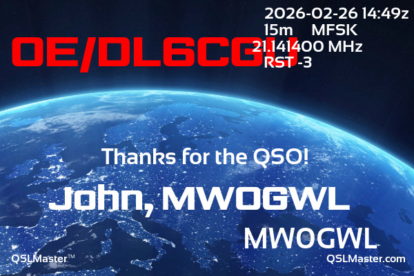 QSL Master Card for MW0GWL QSO with OE/DL6CGU
