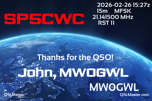 QSL Master Card for MW0GWL QSO with SP5CWC