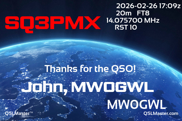 QSL Master Card for MW0GWL QSO with SQ3PMX