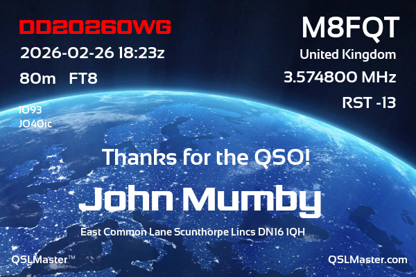QSL Master Card for M8FQT QSO with DD2026OWG