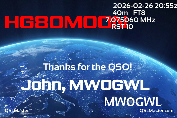 QSL Master Card for MW0GWL QSO with HG80MOON