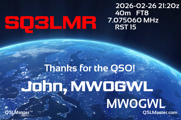 QSL Master Card for MW0GWL QSO with SQ3LMR