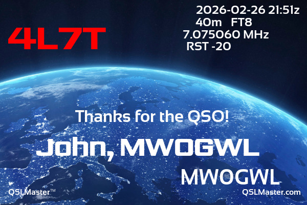 QSL Master Card for MW0GWL QSO with 4L7T