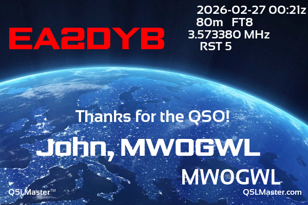 QSL Master Card for MW0GWL QSO with EA2DYB