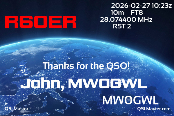 QSL Master Card for MW0GWL QSO with R6OER
