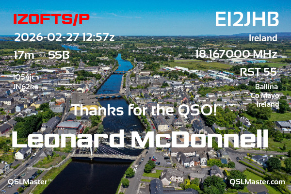 QSL Master Card for EI2JHB QSO with IZ0FTS/P