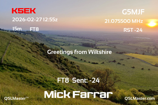 QSL Master Card for G5MJF QSO with K5EK