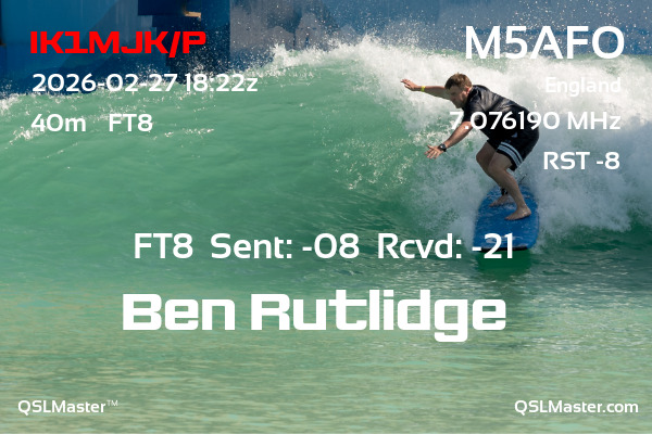 QSL Master Card for M5AFO QSO with IK1MJK/P