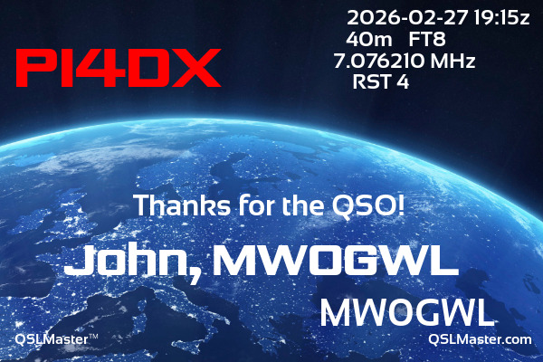 QSL Master Card for MW0GWL QSO with PI4DX