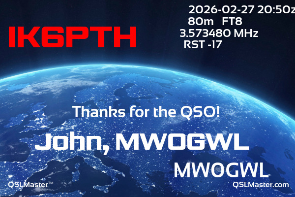 QSL Master Card for MW0GWL QSO with IK6PTH