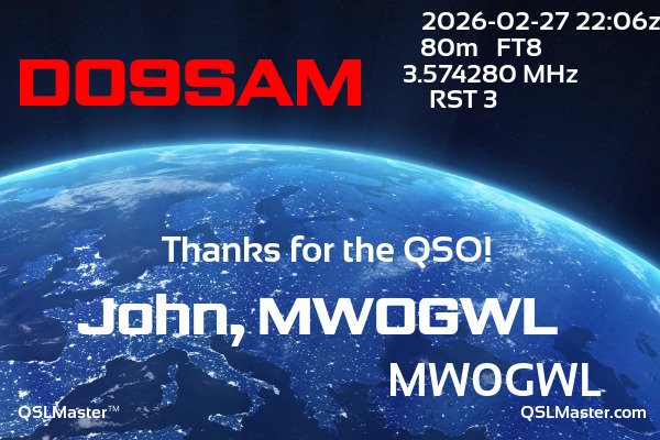 QSL Master Card for MW0GWL QSO with DO9SAM