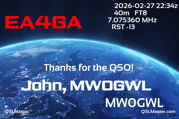 QSL Master Card for MW0GWL QSO with EA4GA