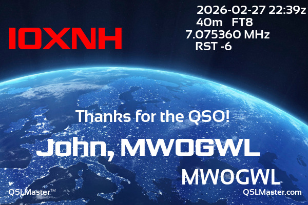 QSL Master Card for MW0GWL QSO with I0XNH