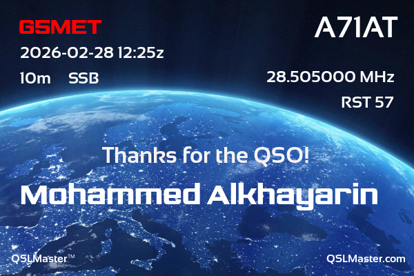 QSL Master Card for A71AT QSO with G5MET