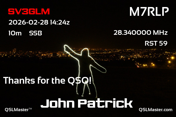 QSL Master Card for M7RLP QSO with SV3GLM