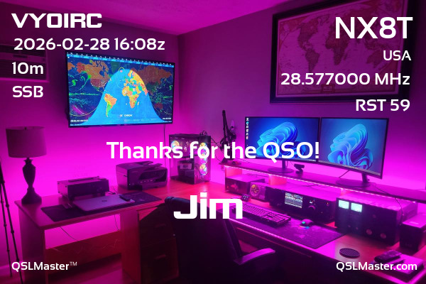 QSL Master Card for NX8T QSO with VY0IRC