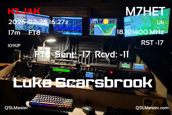 QSL Master Card for M7HET QSO with K1JAK