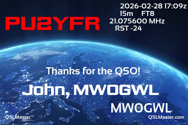 QSL Master Card for MW0GWL QSO with PU2YFR