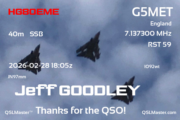 QSL Master Card for G5MET QSO with HG80EME