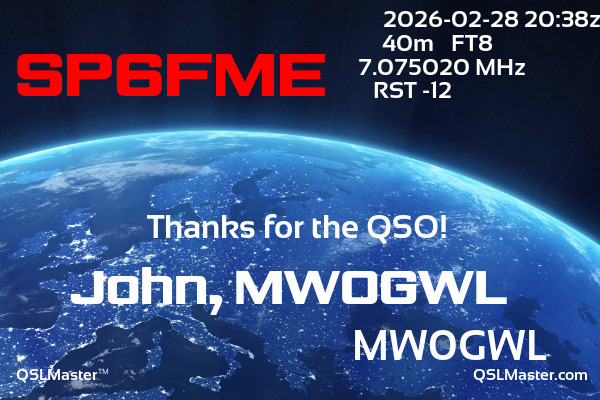 QSL Master Card for MW0GWL QSO with SP6FME