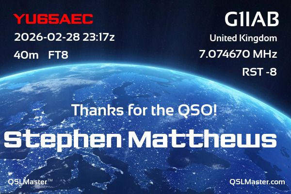 QSL Master Card for G1IAB QSO with YU65AEC