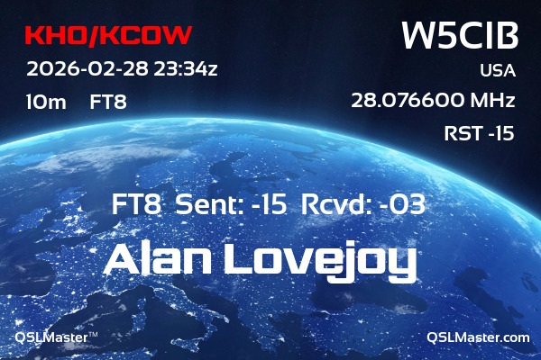 QSL Master Card for W5CIB QSO with KH0/KC0W
