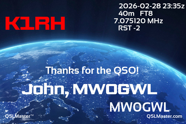 QSL Master Card for MW0GWL QSO with K1RH