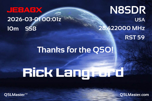 QSL Master Card for N8SDR QSO with JE8AGX