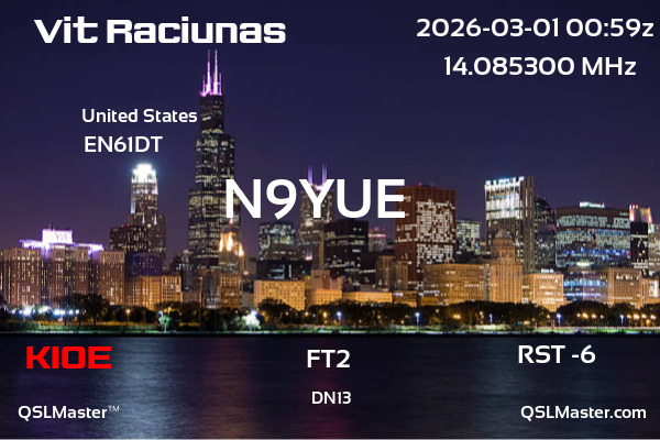 QSL Master Card for N9YUE QSO with KI0E