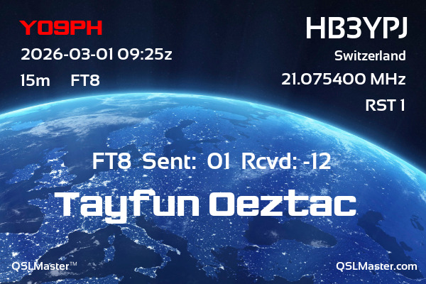 QSL Master Card for HB3YPJ QSO with YO9PH