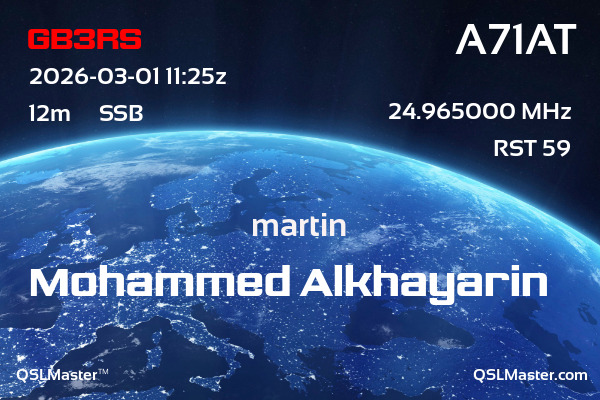 QSL Master Card for A71AT QSO with GB3RS