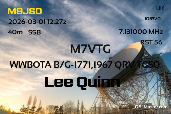 QSL Master Card for M7VTG QSO with M9JSD